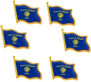 Rhungift 6Pack Set America Star Patriotic Lapel Pins Bulk -1 Metal US Province Souvenir For Hat Bag Gifts