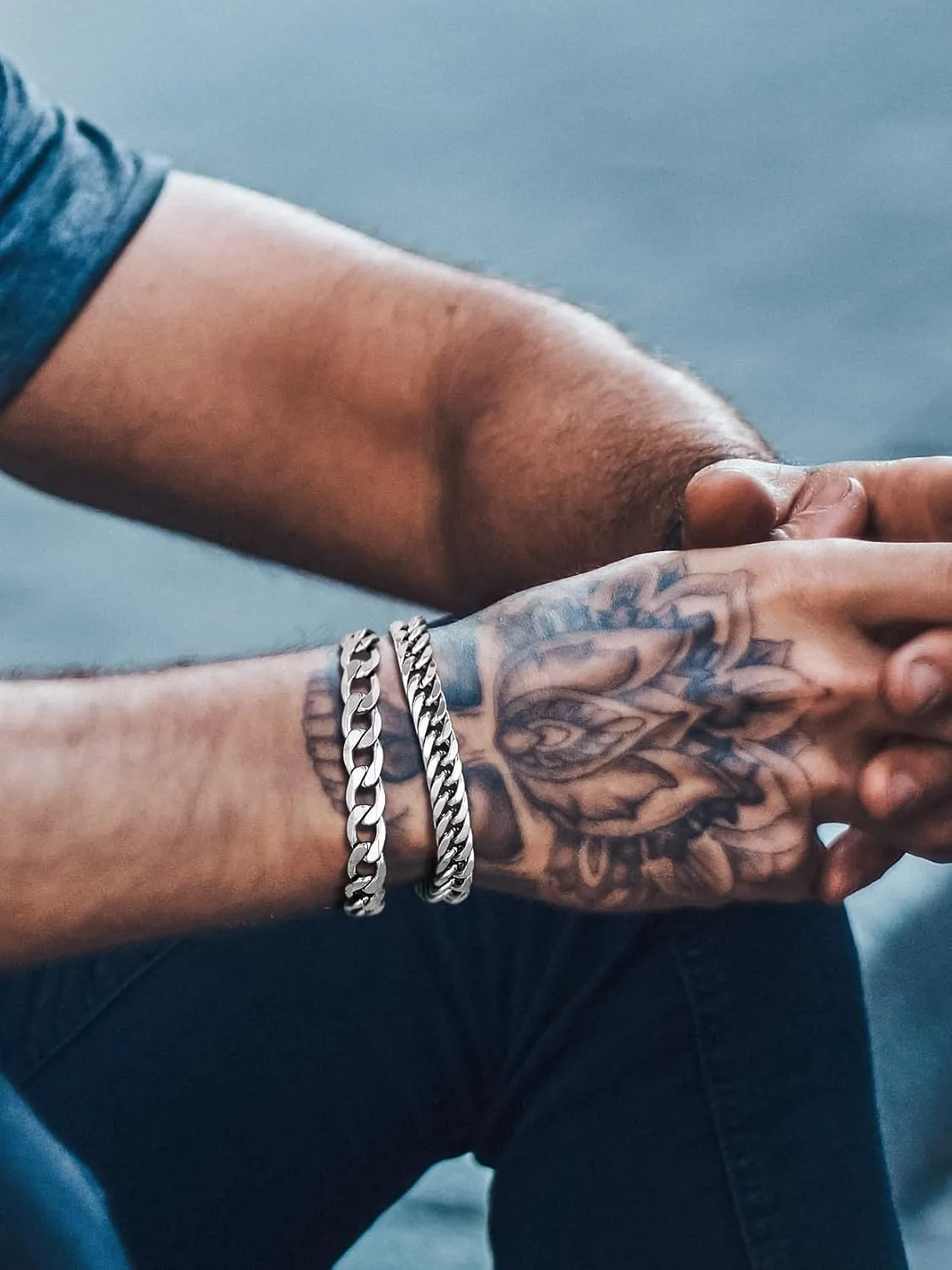 Richsteel 2PCS/3PCS Bracelets Chain for Men Women Stainless Steel Silver/Gold/Black Cuban/Rope Link Chain Bracelets Set, 7.4/8.2/9 Inch Hand Chain Length for Men Women Jewelry