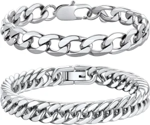 Richsteel 2PCS/3PCS Bracelets Chain for Men Women Stainless Steel Silver/Gold/Black Cuban/Rope Link Chain Bracelets Set, 7.4/8.2/9 Inch Hand Chain Length for Men Women Jewelry