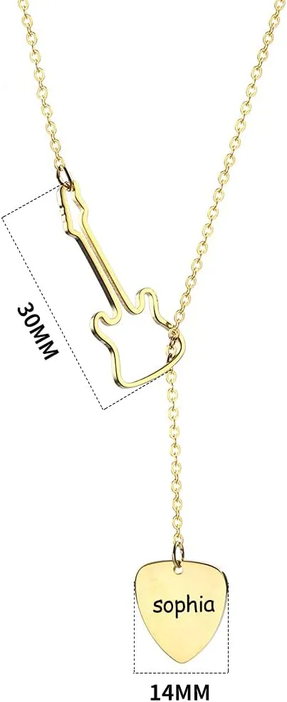 RMREWY Guitar Necklace Personalized Name Y Lariat Necklace 925 Sterling Silver Guitar Music Pick Pendant Personalized Jewelry Gift for Guitarist Music Lover