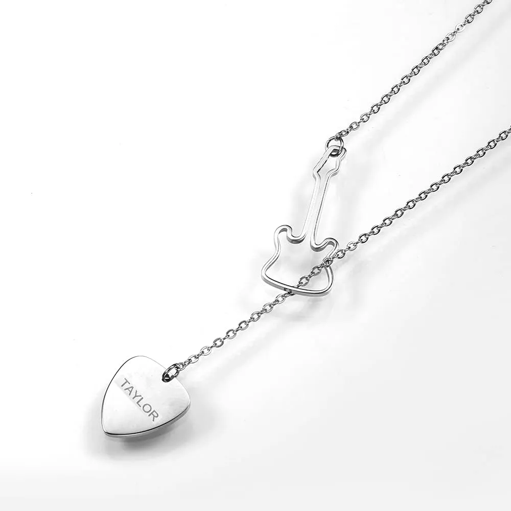 RMREWY Guitar Necklace Personalized Name Y Lariat Necklace 925 Sterling Silver Guitar Music Pick Pendant Personalized Jewelry Gift for Guitarist Music Lover