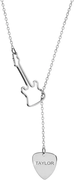 RMREWY Guitar Necklace Personalized Name Y Lariat Necklace 925 Sterling Silver Guitar Music Pick Pendant Personalized Jewelry Gift for Guitarist Music Lover