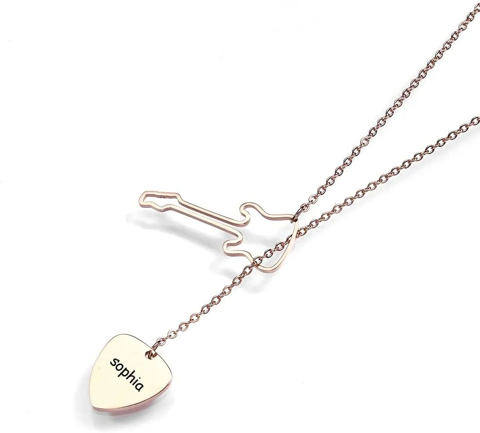 RMREWY Guitar Necklace Personalized Name Y Lariat Necklace 925 Sterling Silver Guitar Music Pick Pendant Personalized Jewelry Gift for Guitarist Music Lover