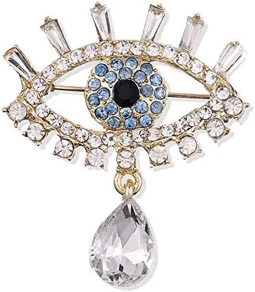 ROFARSO Lucky Charm Evil Eye with Tears Aojo Brooch Pin for Women Fully-Jewelled with Rhinestone Crystal for Wedding Party Prom Gift Accessories for Shawl Scarf Buckle Sweater Cardigan