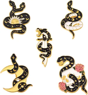 ROFARSO Snake Enamel Lapel Pin Set Cartoon Love Life Pin, Halloween Accessory for Backpacks Clothing Bags Hats Shirts (5piccs pin set)