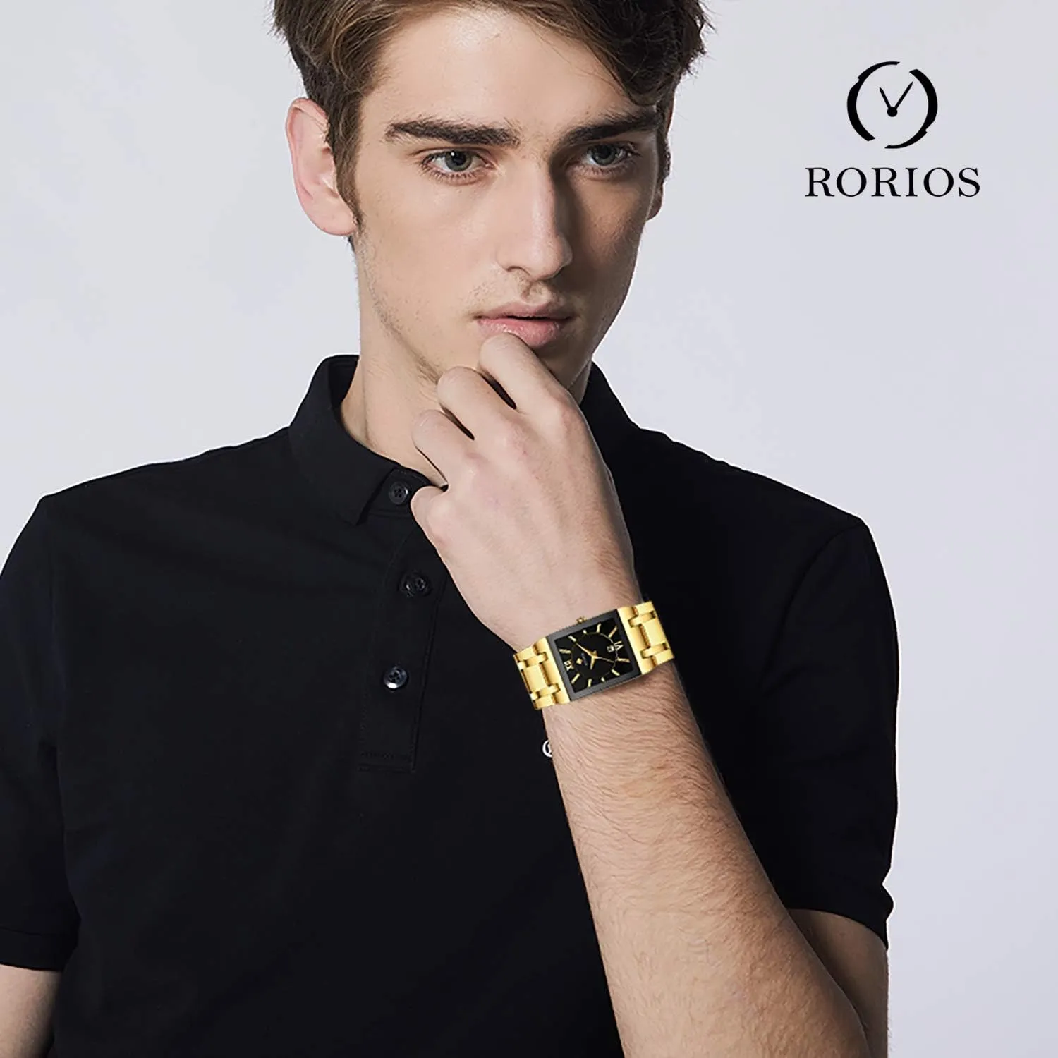 RORIOS Classic Men Watch Analog Quartz Watches Square Dia Stainless Steel Band Business Men's Wristwatch with Date Multifunction Man Watch