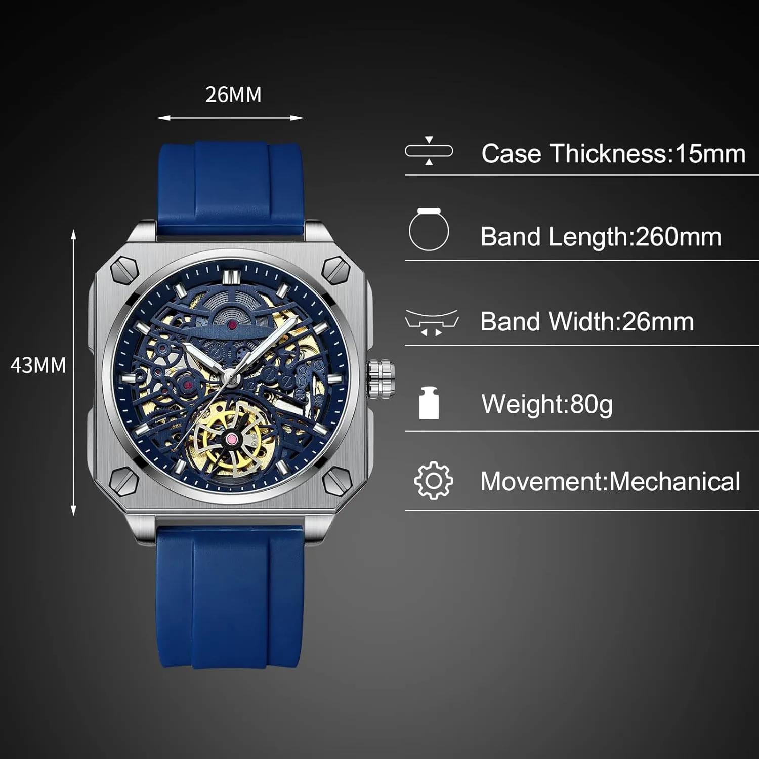 RORIOS Men's Self-Winding Wristwatch Automatic Mechanical Minimalist Skeleton Watch Casual Fashion Watches for Men