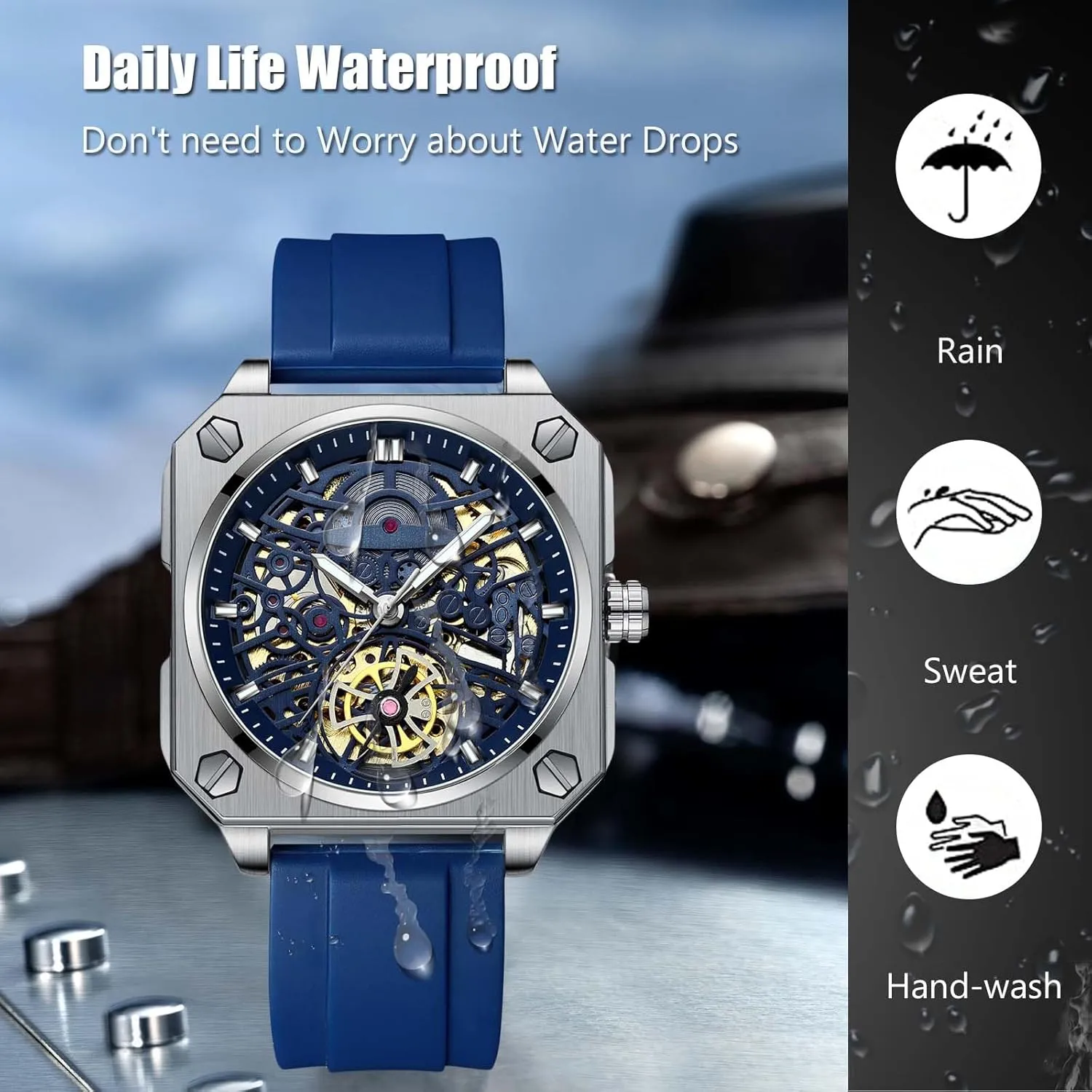RORIOS Men's Self-Winding Wristwatch Automatic Mechanical Minimalist Skeleton Watch Casual Fashion Watches for Men