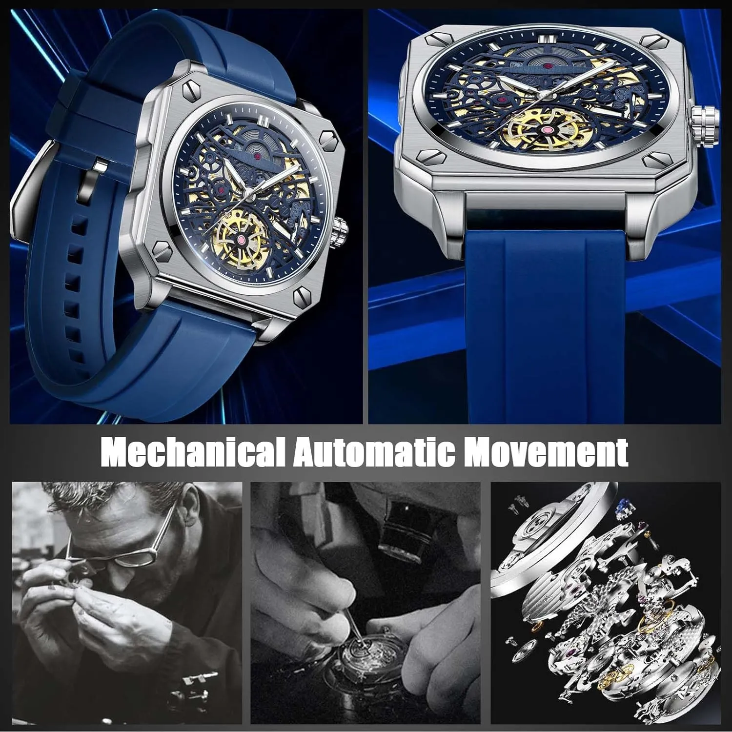 RORIOS Men's Self-Winding Wristwatch Automatic Mechanical Minimalist Skeleton Watch Casual Fashion Watches for Men