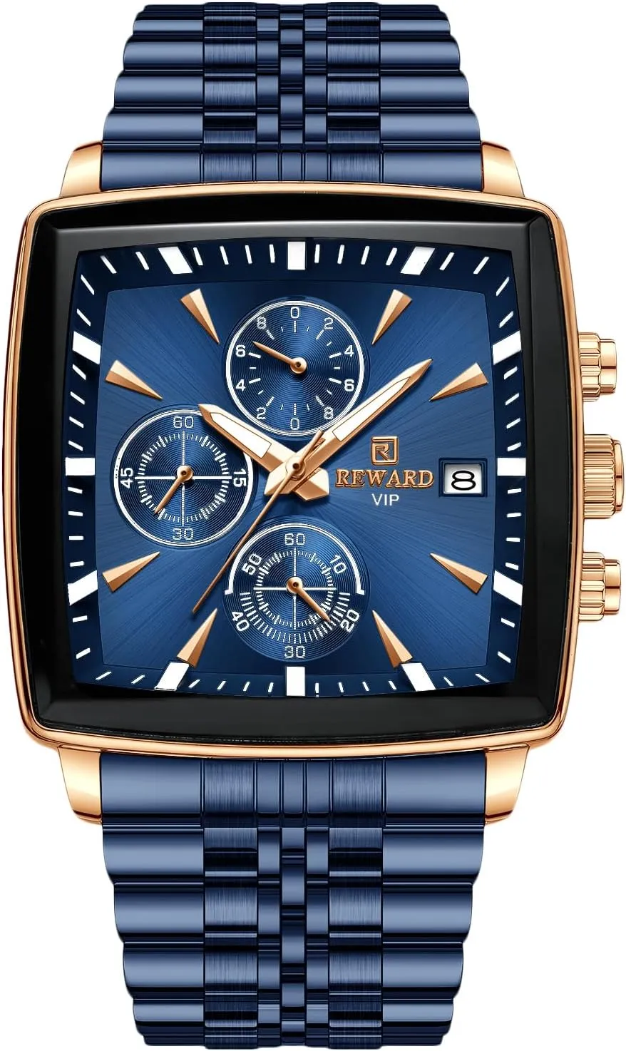 RORIOS Men's Square Watch Analogue Quartz Wristwatch Multifunctional Business Simple Luminous Watches for Men with Stainless Steel Strap