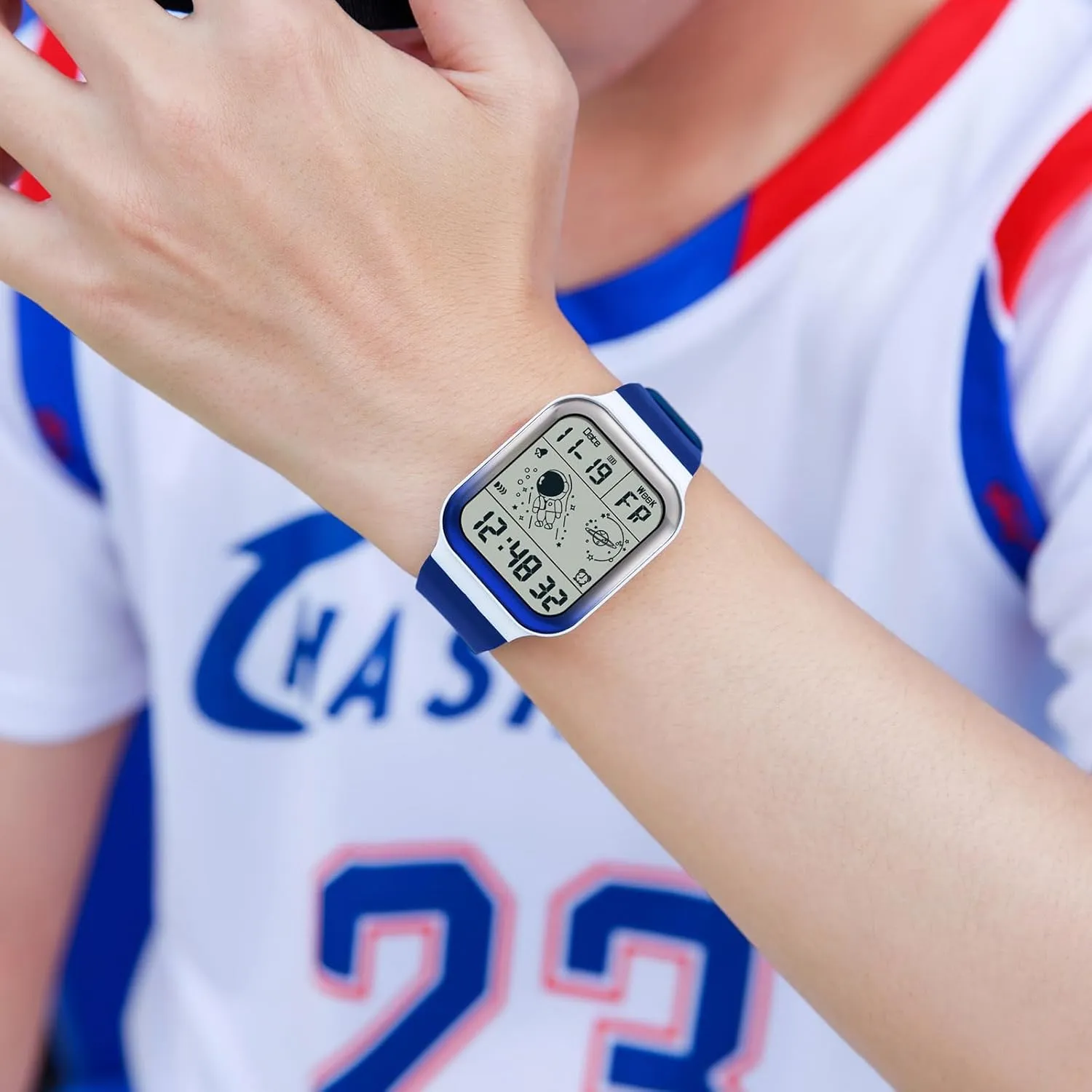 RORIOS Men's Watch Square Electronic Wristwatch Multifunctional Digital 50M Waterproof Watches Utral Large HD Display for Rubber Strap