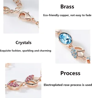 Rose Crystal Bracelet, Women's Leaf Rose Gold Tennis Bracelets Engagement Jewelry Gifts Womens Bracelets - Rose Red