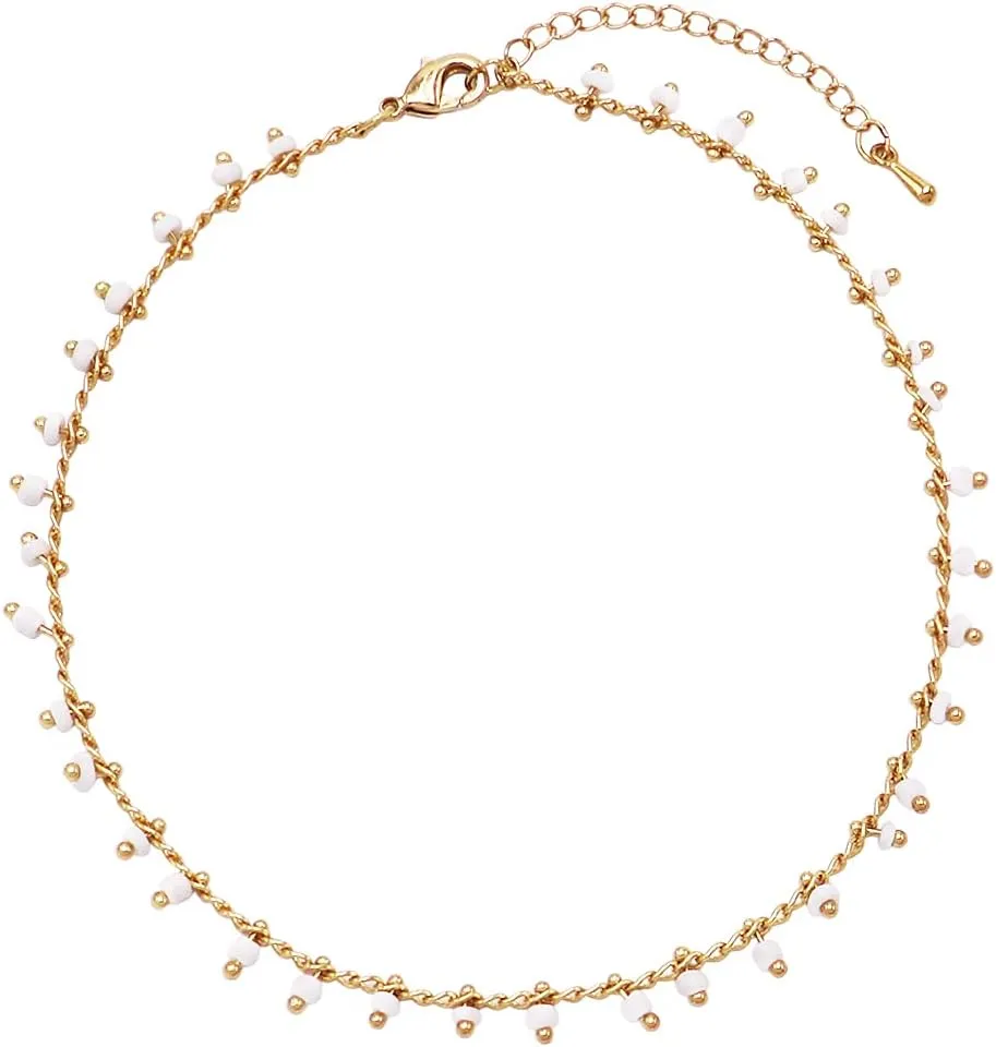 Rosemarie & Jubalee Women's Summer Fun Stunning Square Glass Beaded Chain Ankle Bracelet Anklet, 9"  2" Extender