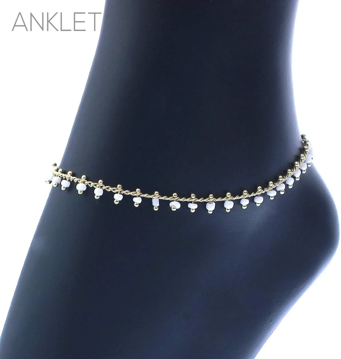 Rosemarie & Jubalee Women's Summer Fun Stunning Square Glass Beaded Chain Ankle Bracelet Anklet, 9"  2" Extender