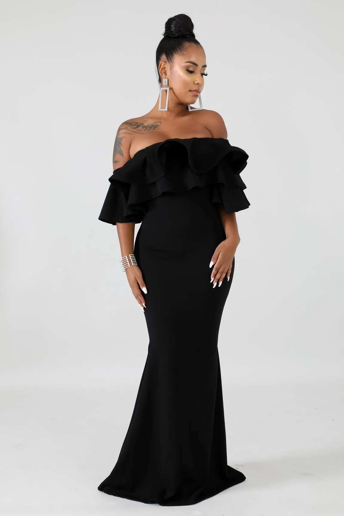 Ruffle off the shoulder dress