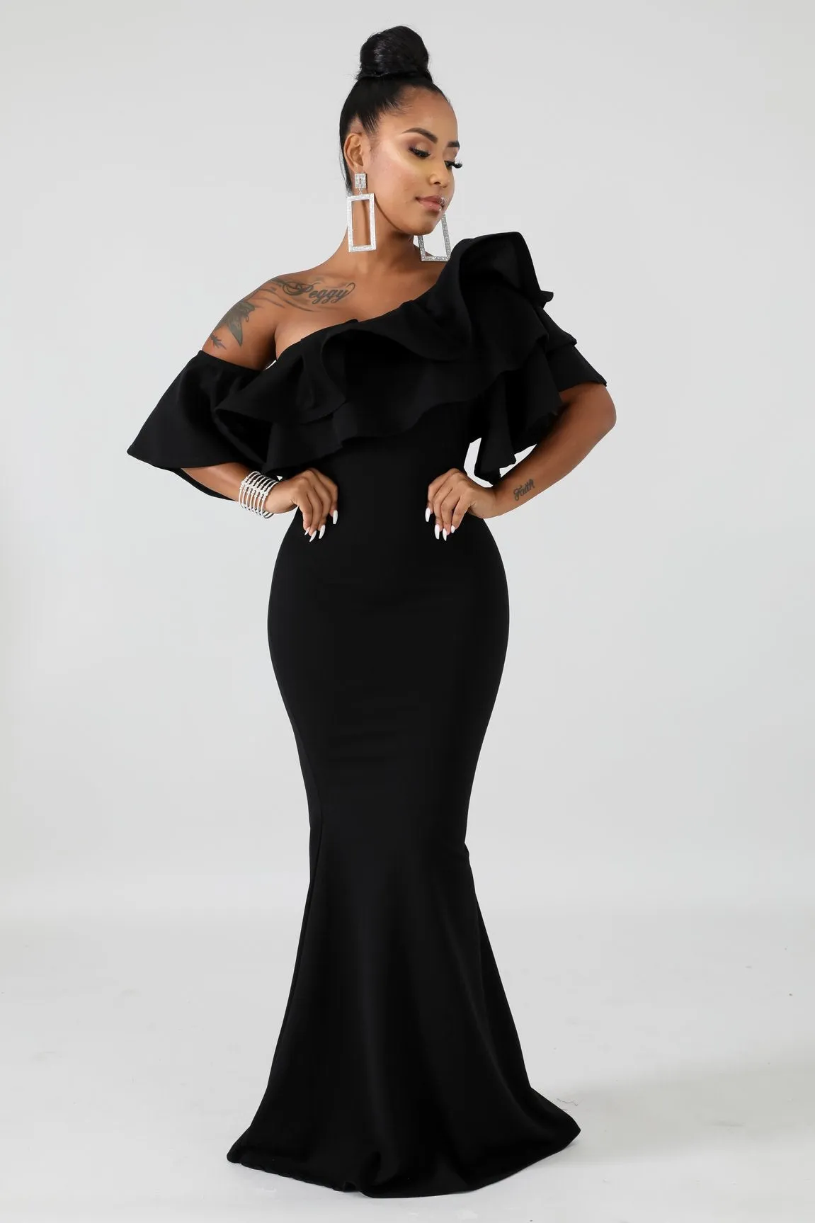 Ruffle off the shoulder dress
