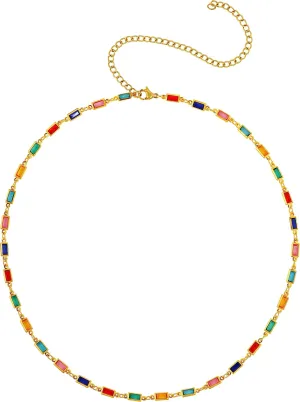 Sacina Boho Hippie Rainbow Choker Necklace, Boho Beach Summer Necklace, Christmas New Year Jewelry Gift for Women