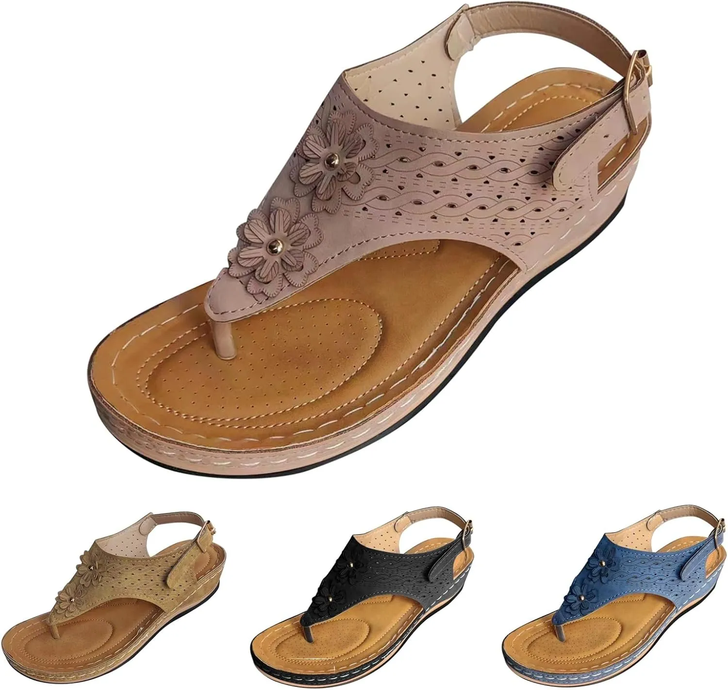 Sandals For Women Comfort Walking Width Casual Summer Slide Shoes Beach Flat Slip On Sandles Womens Orthopedic Shoes
