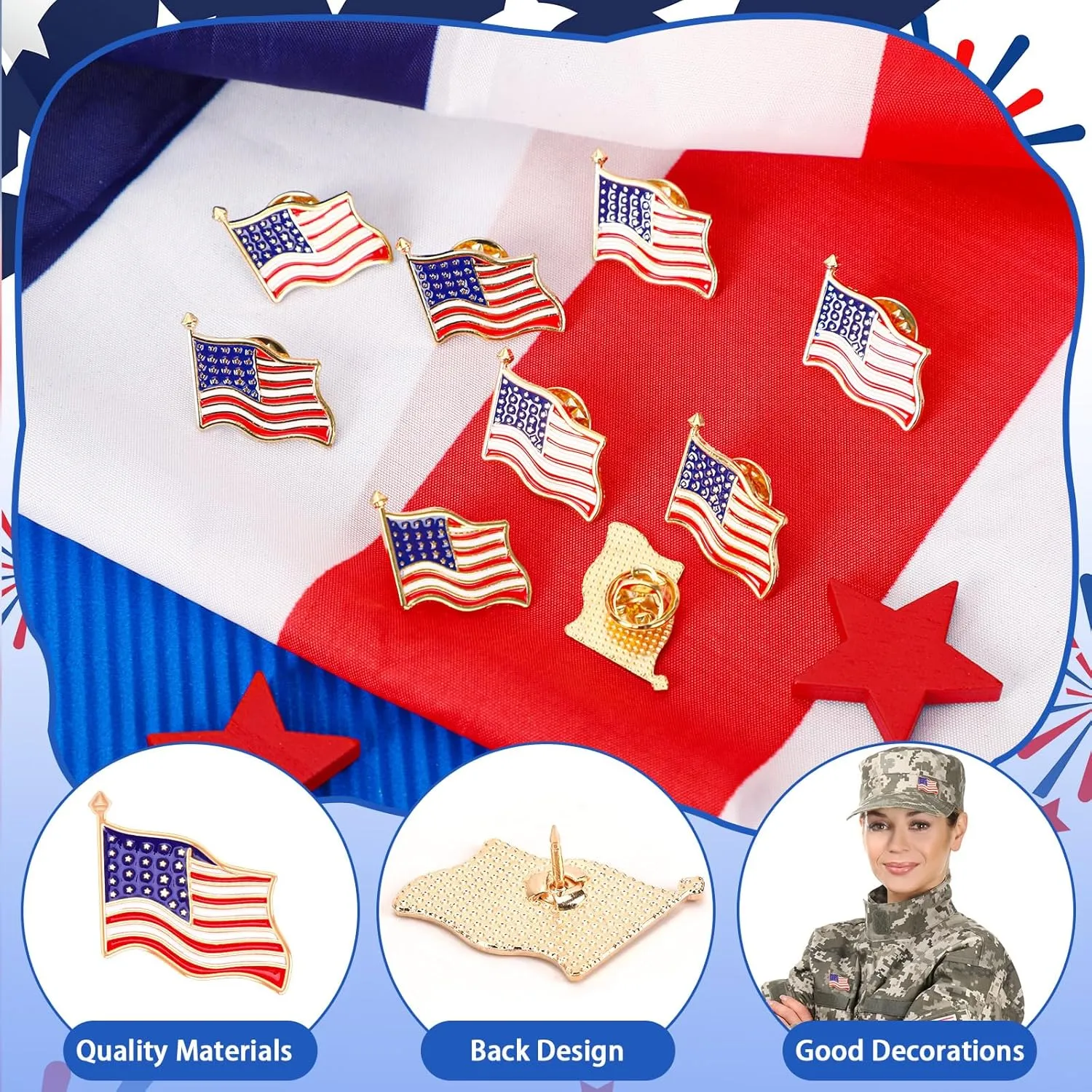 SANNIX 60Pcs American Flag Pins, Enamel Patriotic Lapel Pins USA Flag Badge Pins Waving Flag Brooch Pin for Independence Veteran Memorial Day 4th of July Decorations