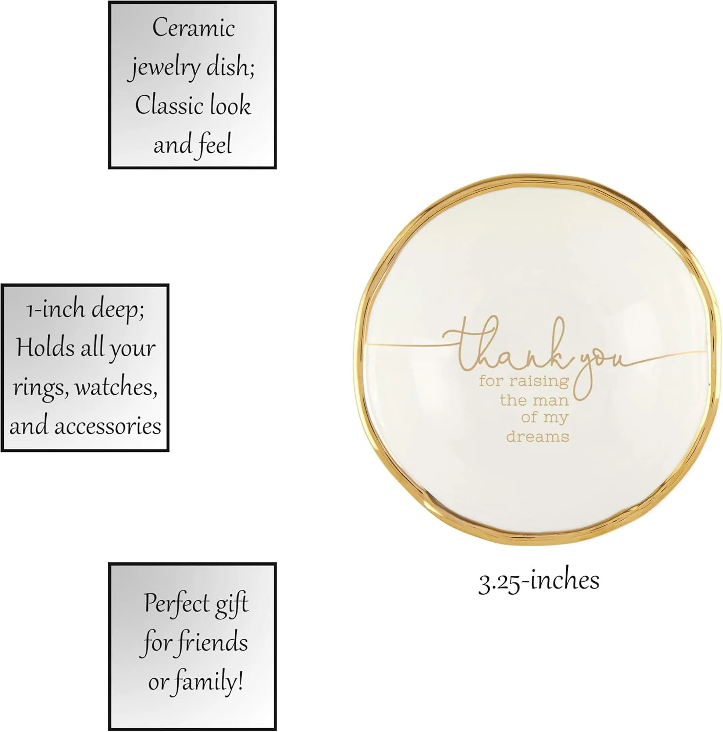 Santa Barbara Design Studio Creative Brands Wedding Collection Ceramic Jewelry Dish, 3.25-Inch, Thank You