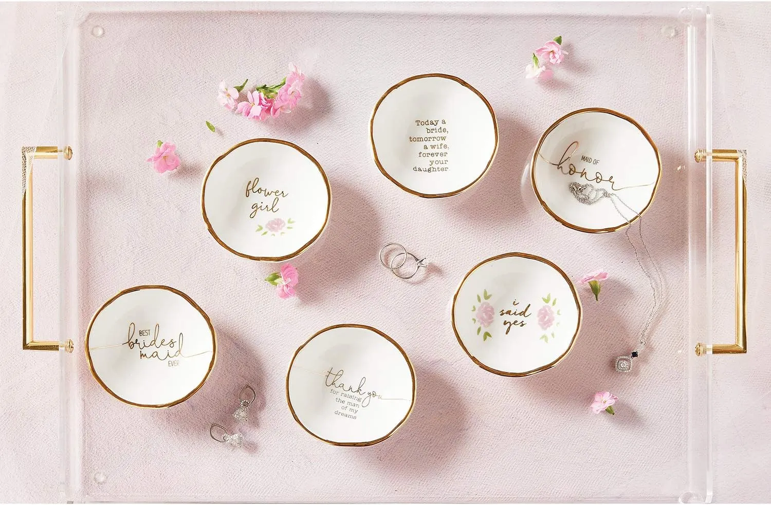 Santa Barbara Design Studio Creative Brands Wedding Collection Ceramic Jewelry Dish, 3.25-Inch, Thank You