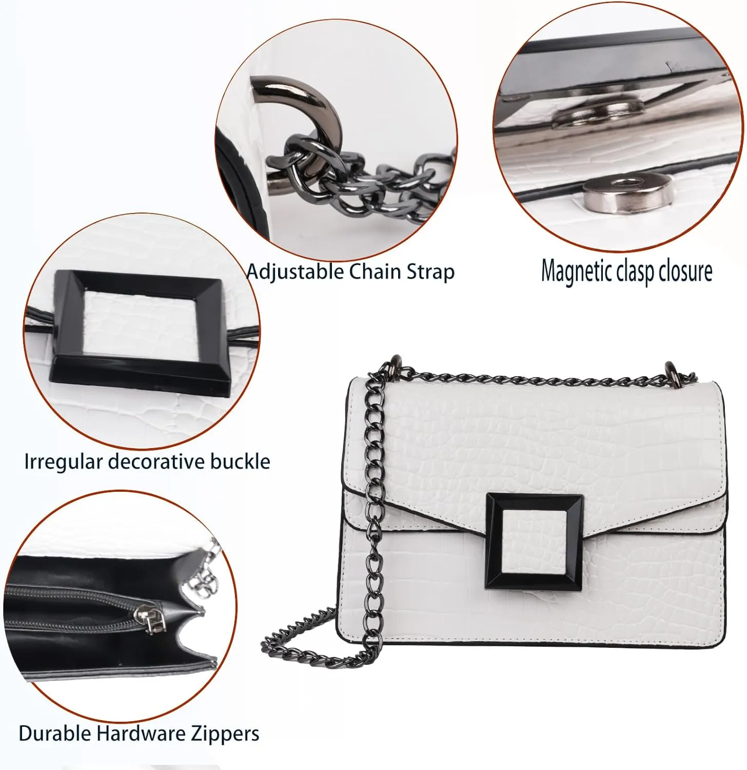 Satchel Crossbody Bag for Women - Crocodile Print Shoulder Purse Luxury PU Leather Handbags With Chain Straps