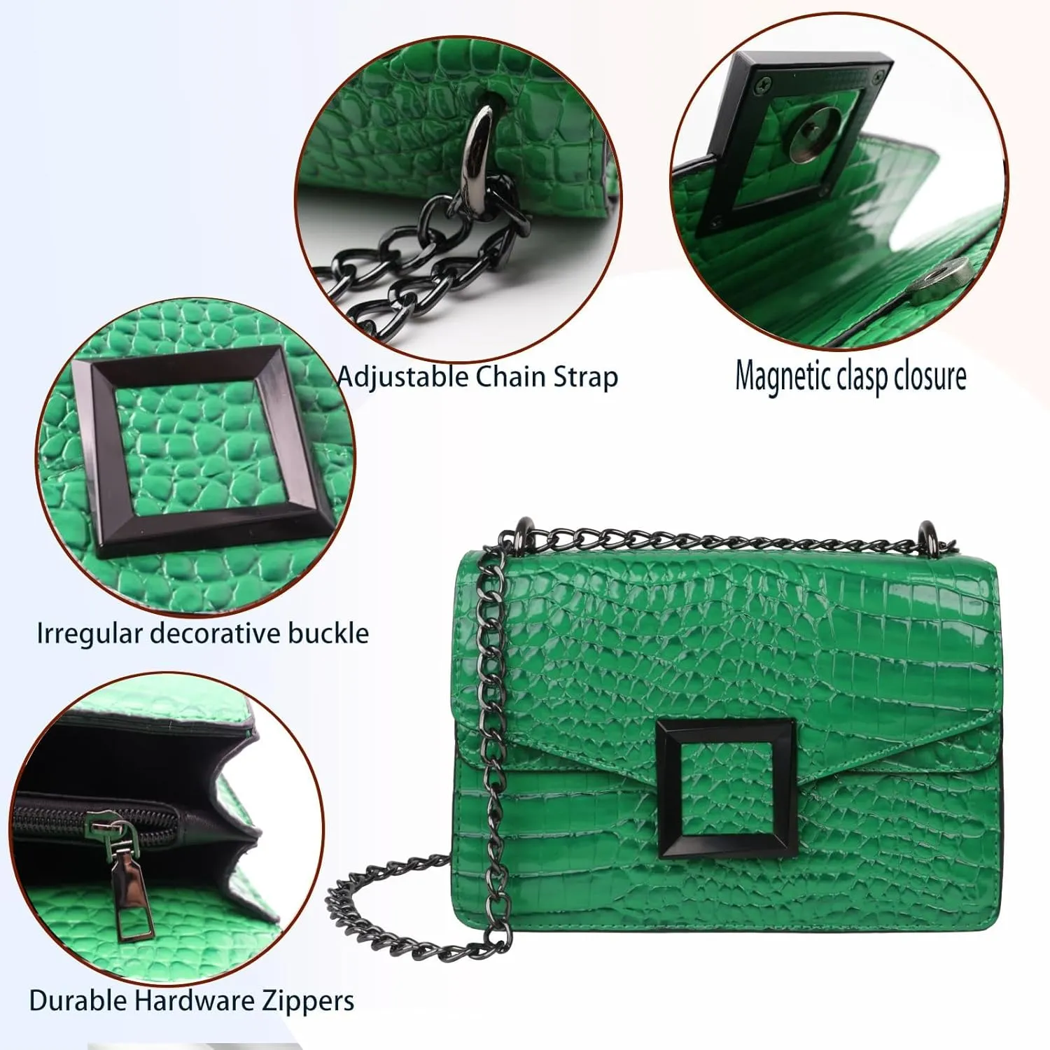 Satchel Crossbody Bag for Women - Crocodile Print Shoulder Purse Luxury PU Leather Handbags With Chain Straps