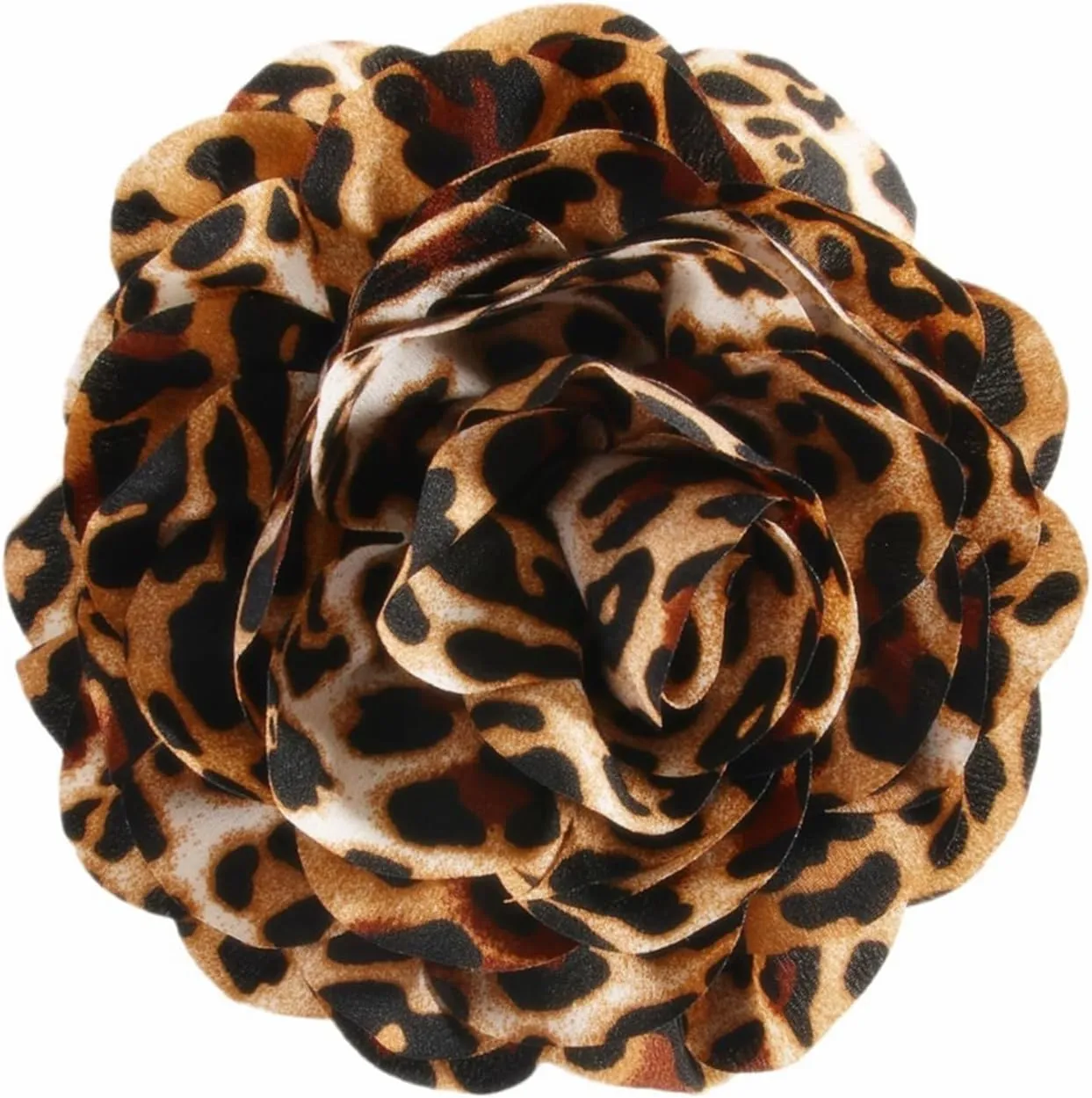Satin Fabric Leopard Rose Flower Large Brooch Pins Handmade Elegant Extra Big Camellia Silk Flowers Floral Lapel Pin for Women Wedding Bridal Prom Party Dance Dress Suit Clothes Accessories