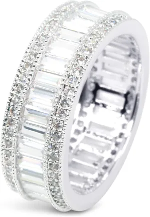Savlano 18K Gold Plated Cubic Zirconia 8MM Emerald Cut Eternity Lustrous Ring Band for Women