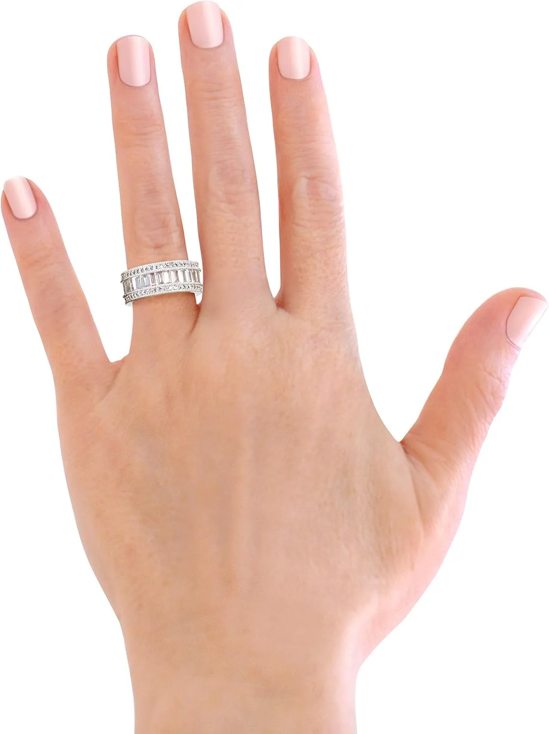 Savlano 18K Gold Plated Cubic Zirconia 8MM Emerald Cut Eternity Lustrous Ring Band for Women
