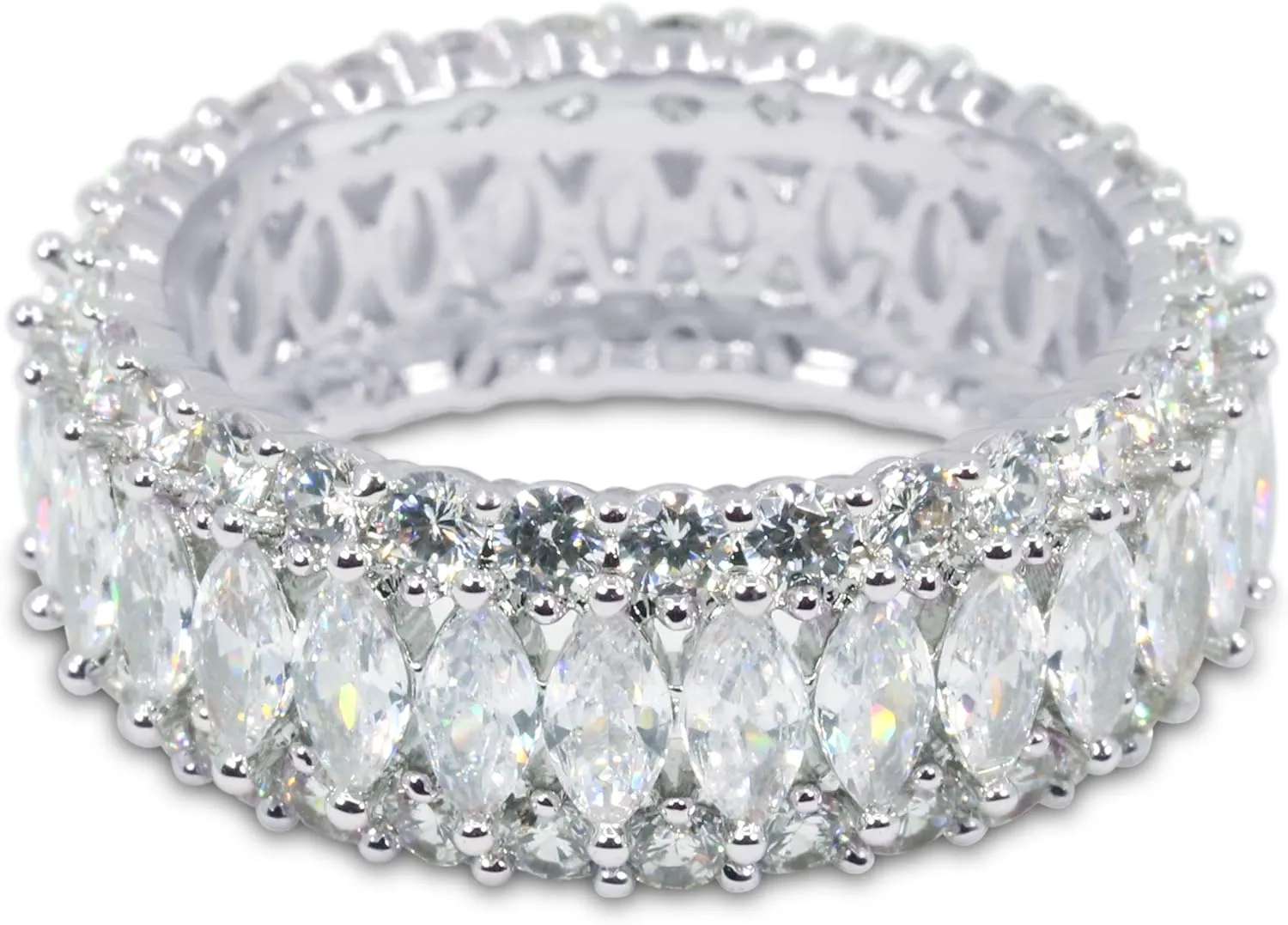Savlano 18K Gold Plated Cubic Zirconia Marquis Cut Eternity Lustrous Ring Band for Women