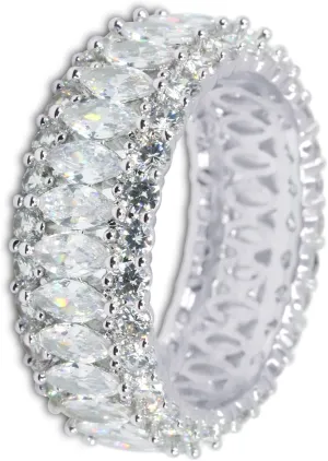 Savlano 18K Gold Plated Cubic Zirconia Marquis Cut Eternity Lustrous Ring Band for Women