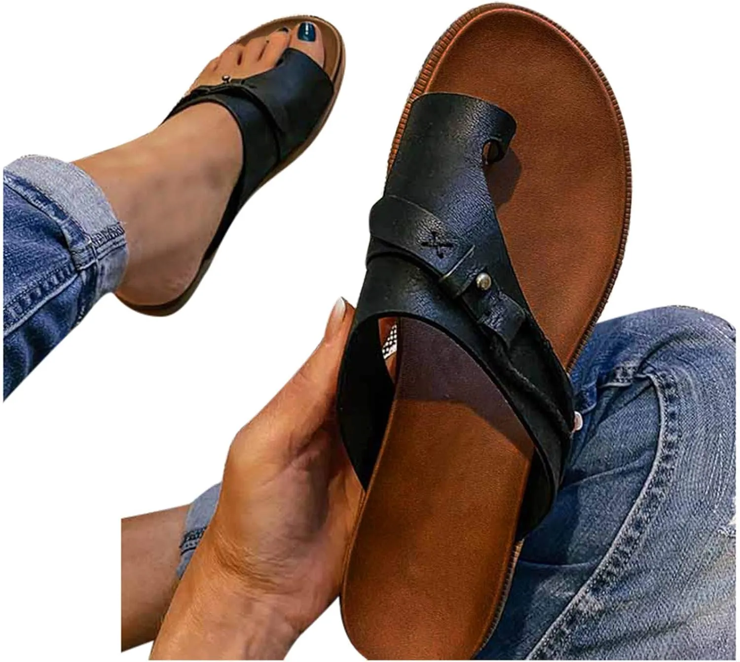 SBGMoSJ Orthopedic Slippers for Women 6 Wide Orthotics Sandals for Women Thong Closed Toe Wedges for Women Dressy Comfortable Confortable Walking Sandals Women Shoes Sandals Thick Heels for Women