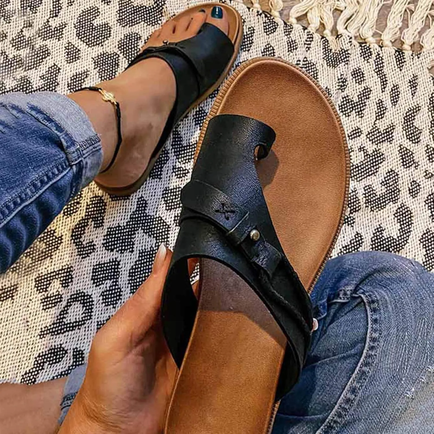 SBGMoSJ Orthopedic Slippers for Women 6 Wide Orthotics Sandals for Women Thong Closed Toe Wedges for Women Dressy Comfortable Confortable Walking Sandals Women Shoes Sandals Thick Heels for Women