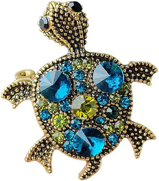 Sea Turtle Rhinestone Brooch Pin for Women Girls Crystal Colorful CZ Ocean Animal Golden Plated Pins Clip Lapel Shirt Dress Jacket Badge Brooches Pins Cute Jewelry Gifts Birthday
