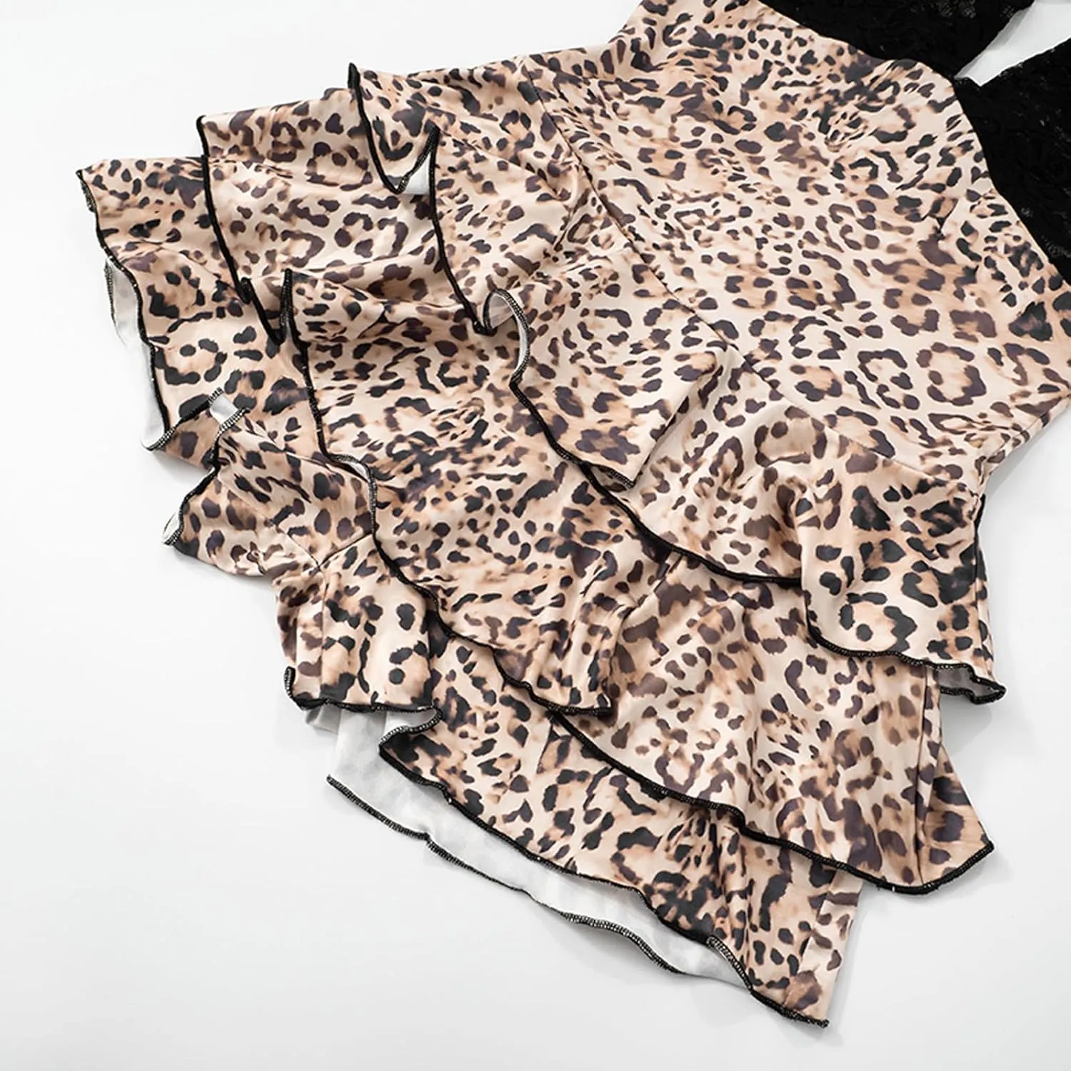 sedmoda Women Sexy V Neck Halter Jumpsuits Leopard Print Lace Patchwork Shorts Romper Club Outfits
