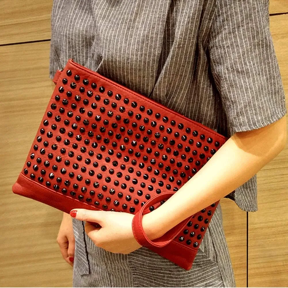 Segater Rivet Clutch Punk Style Purses Leather Phone Shoulder Bag Crossbody Bag