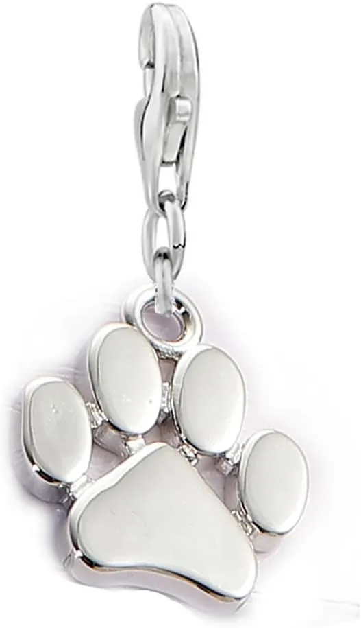 Sexy Sparkles Dog Paw Charm  Clip-On with Lobster Clasp, Compatible with Charm Bracelets, Necklaces, and Accessories, Made of Copper and Alloy