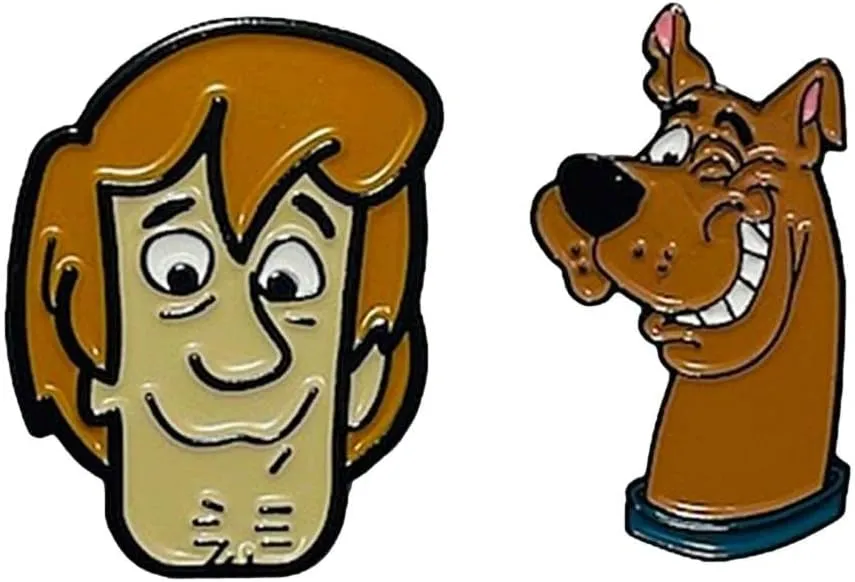 Shaggy And Scooby Cartoon Dog Faces Metal Enamel 1 Inch Tall Pin Set of 2