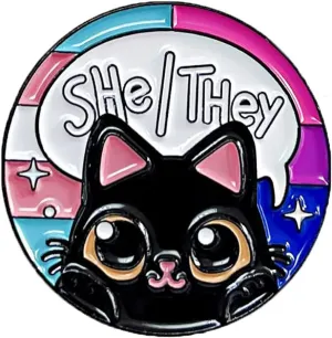 She They Cat Enamel Pin Cute Color Cat Lapel Pin LGBT Pride Badge Brooch Nonbinary Femme Pronoun Button Badge LGBT Gift Clothes Hat Bags Accessories