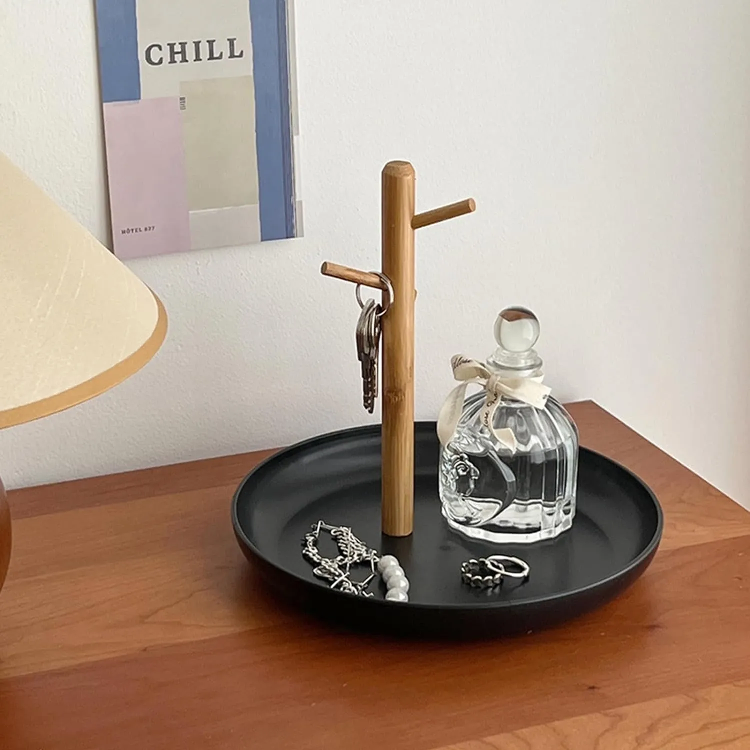 Shinpuru Key Tray & Key Bowl, Jewelry Tray with Wood 3-Tier Hanging Organizer  Multi-Functional Entryway Dish, Perfect for Ring Holder, Jewelry Dish (Black Round)