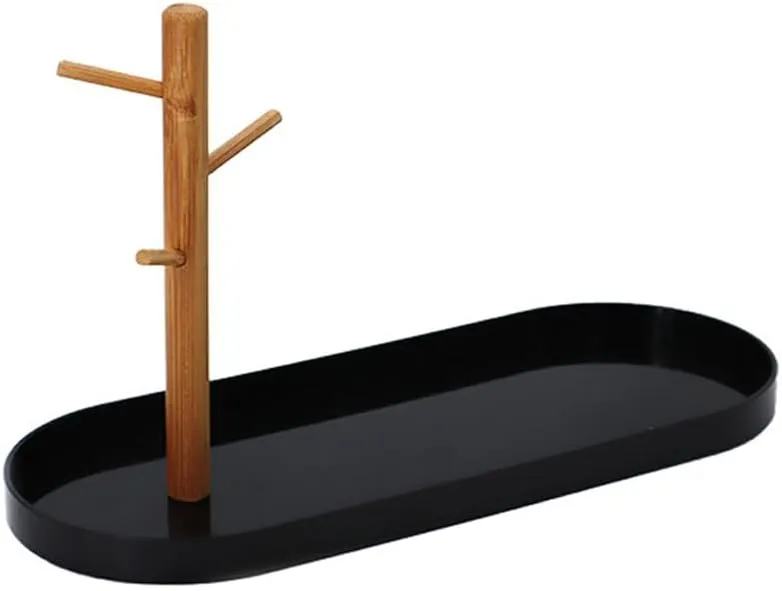Shinpuru Key Tray & Key Bowl, Jewelry Tray with Wood 3-Tier Hanging Organizer - Multi-Functional Entryway Tray, Perfect for Key Bowl, Ring Holder, Jewelry Dish Organize (Black Oval)