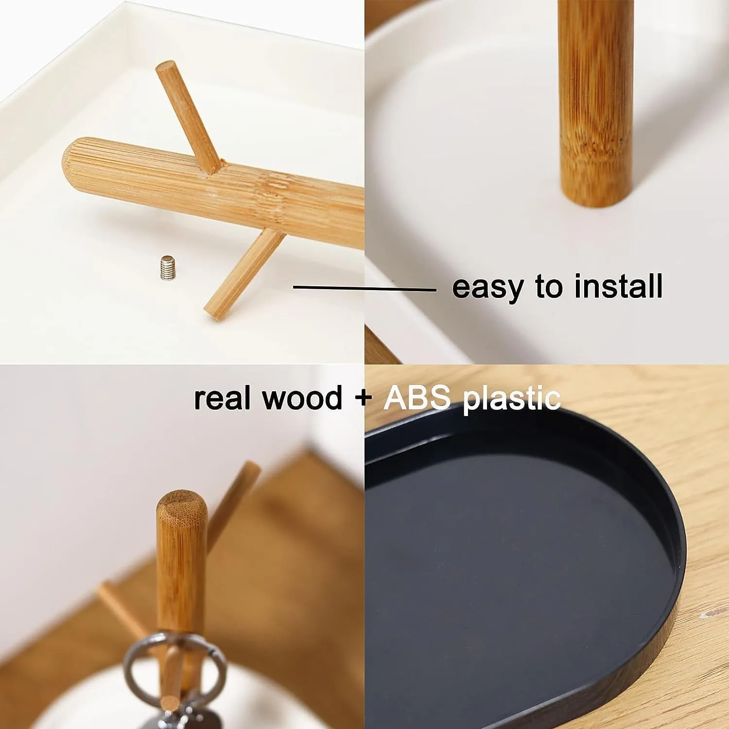 Shinpuru Key Tray & Key Bowl, Jewelry Tray with Wood 3-Tier Hanging Organizer - Multi-Functional Entryway Tray, Perfect for Key Bowl, Ring Holder, Jewelry Dish Organize (Black Oval)