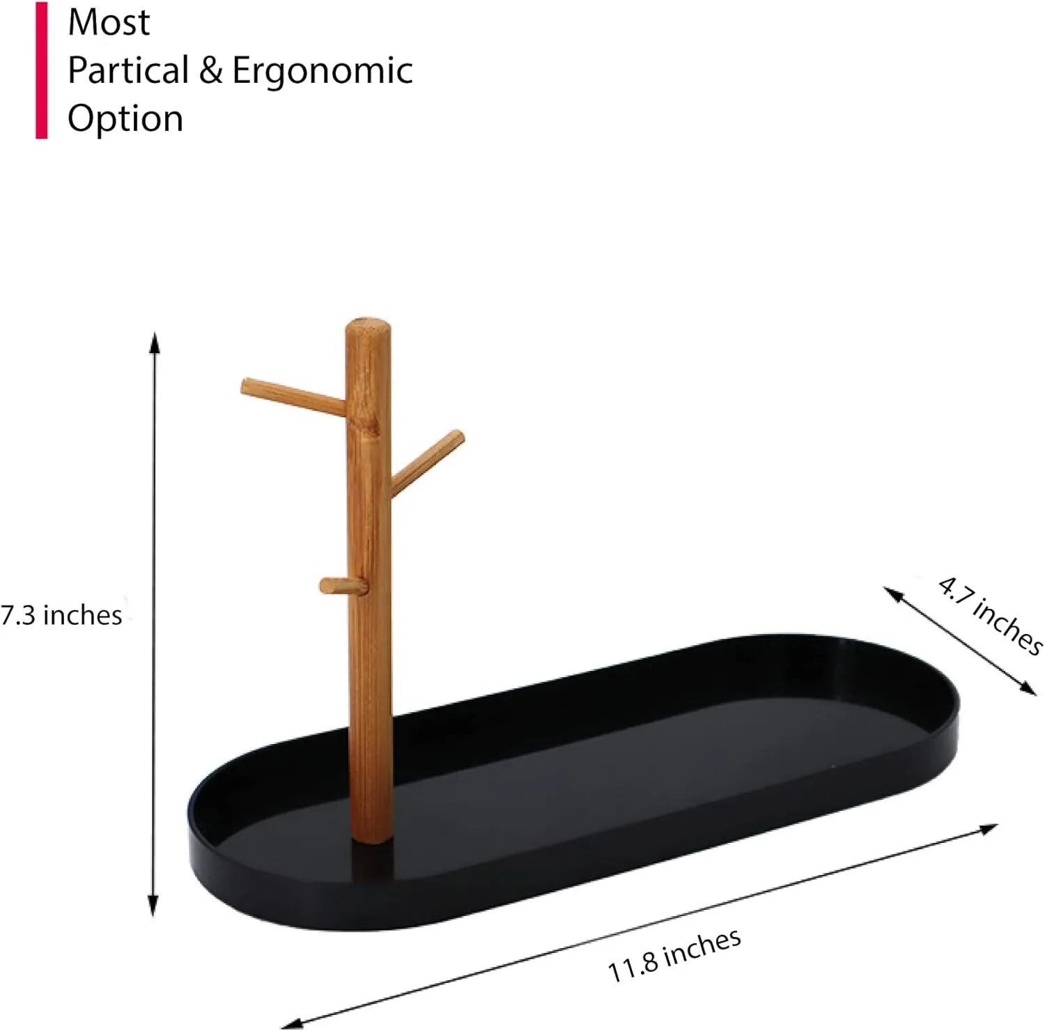 Shinpuru Key Tray & Key Bowl, Jewelry Tray with Wood 3-Tier Hanging Organizer - Multi-Functional Entryway Tray, Perfect for Key Bowl, Ring Holder, Jewelry Dish Organize (Black Oval)