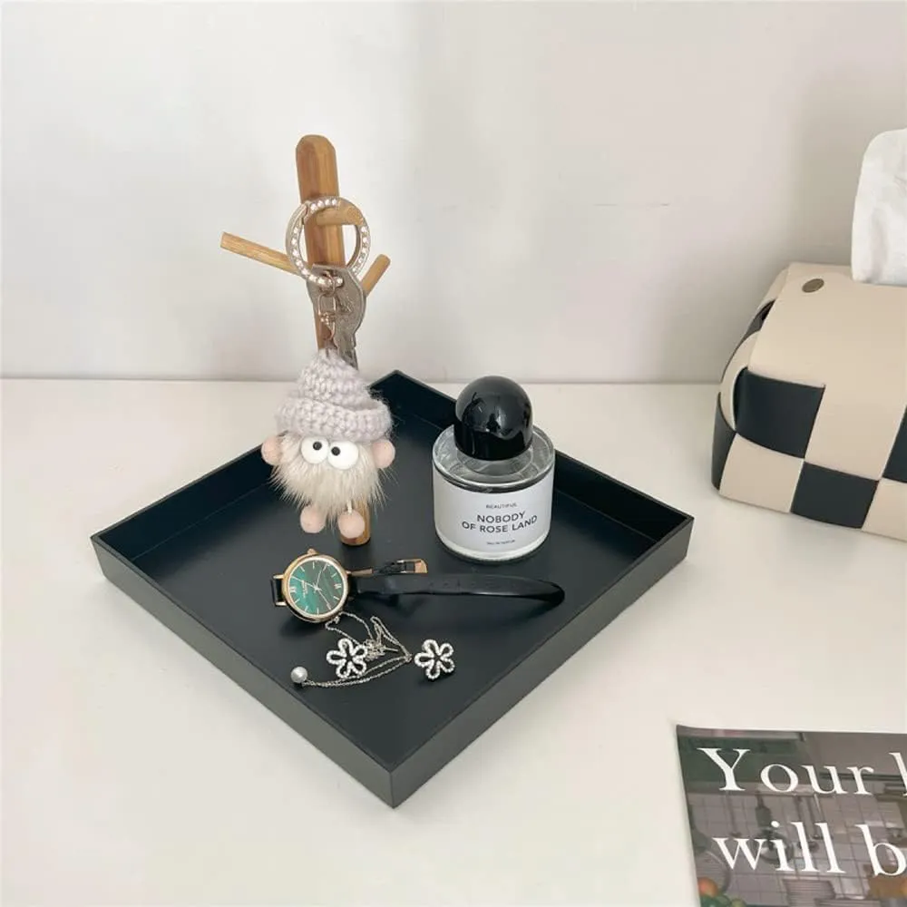 Shinpuru Key Tray & Key Bowl, Jewelry Tray with Wood 3-Tier Hanging Organizer - Multi-Functional Entryway Tray, Perfect for Key Bowl, Ring Holder, Jewelry Dish Organize (Black Square)