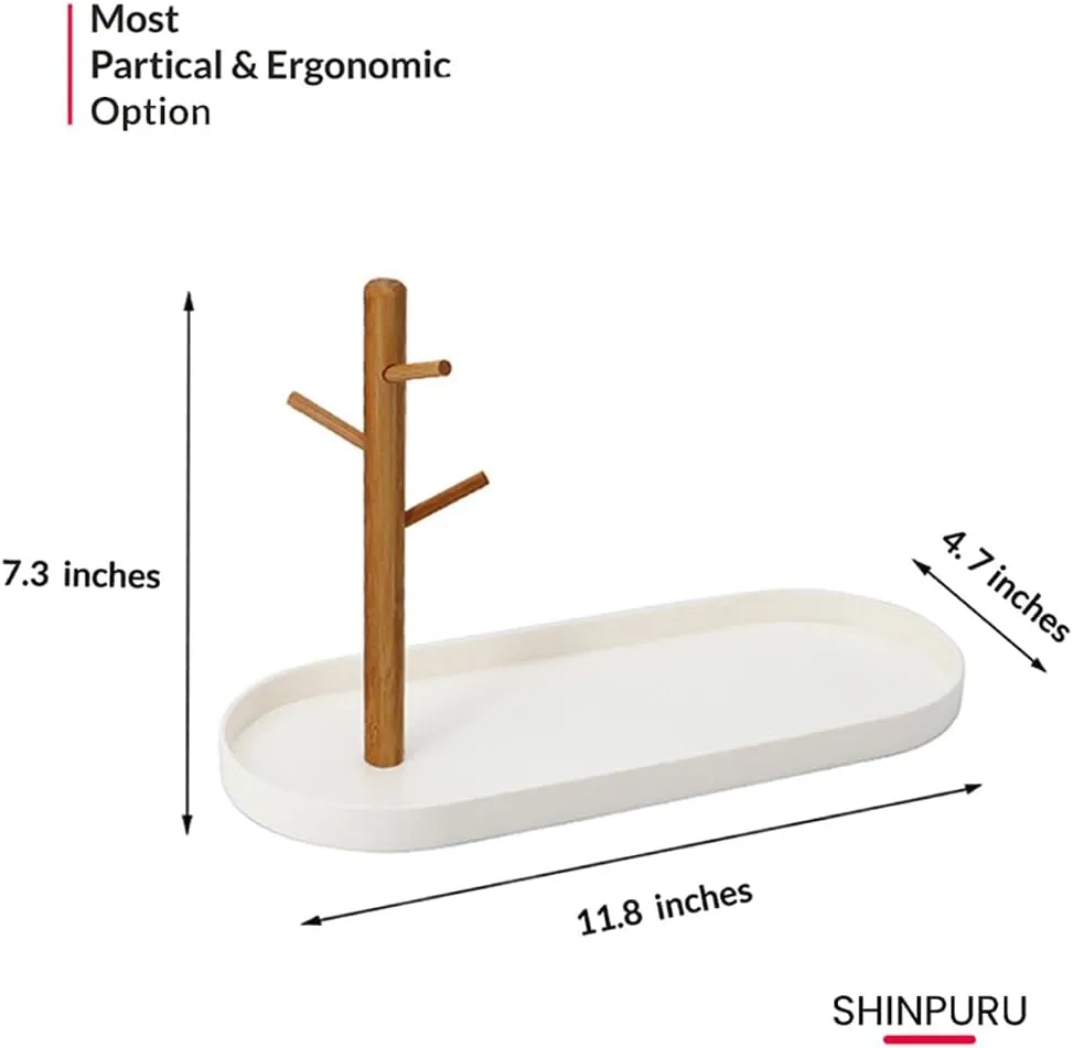 Shinpuru Key Tray & Key Bowl, Jewelry Tray with Wood 3-Tier Hanging Organizer - Multi-Functional Entryway Tray, Perfect for Key Bowl, Ring Holder, Jewelry Dish Organize (White Oval)