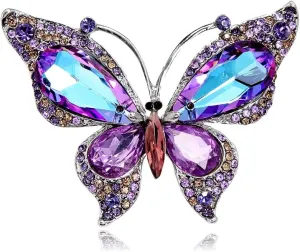 Shiny Rhinestone Butterfly Lapel Brooch Pin Colorful Crystal Pins Clip Sweater Scarves Suit Jackets Dress Corsage Bouquet Brooches Pins for Women Girls Bride Dainty Jewelry Gifts Wedding