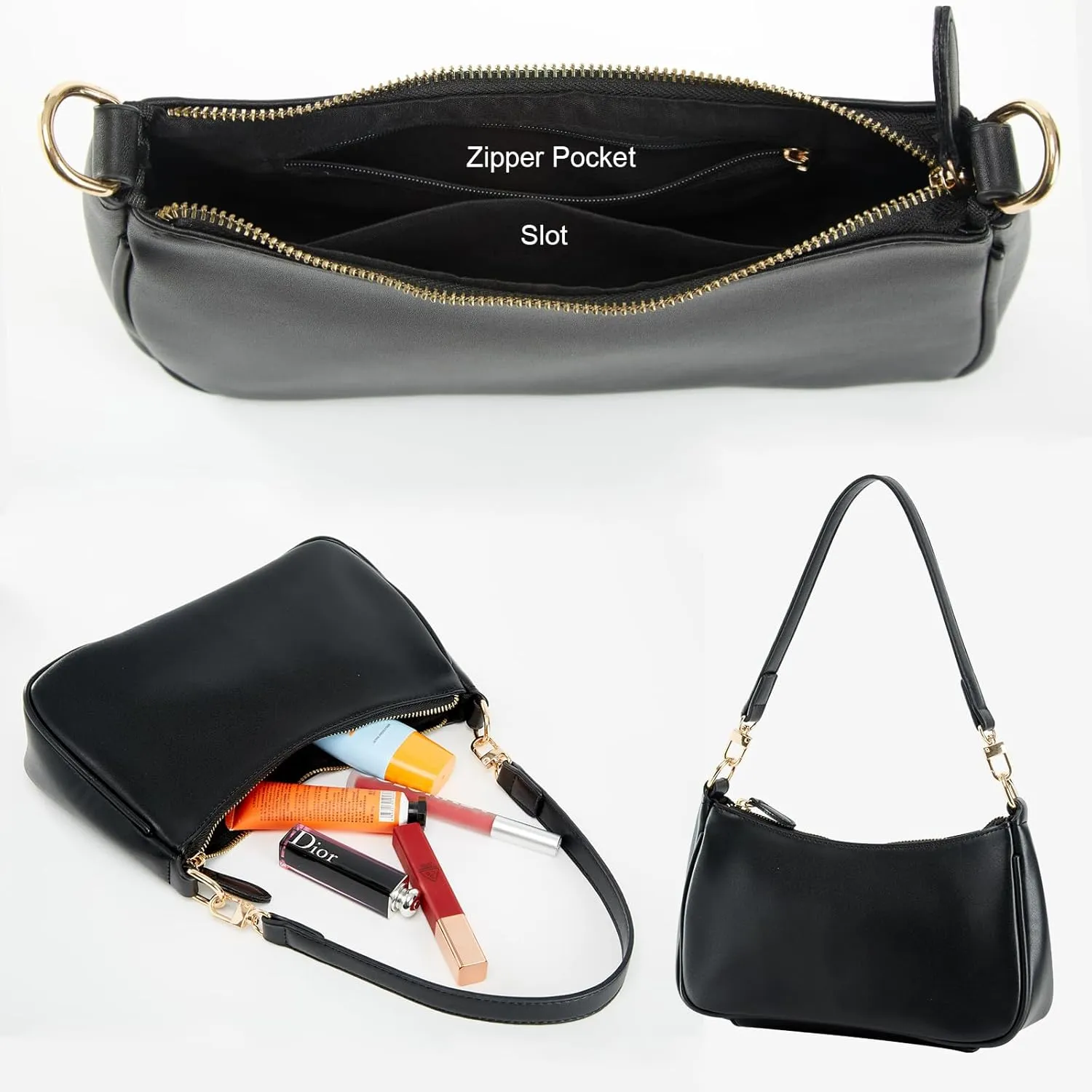 Shoulder Bag for Women with 2 Removable Straps and Zipper Closure Crossbody Bags Clutch Tote HandBags Purses