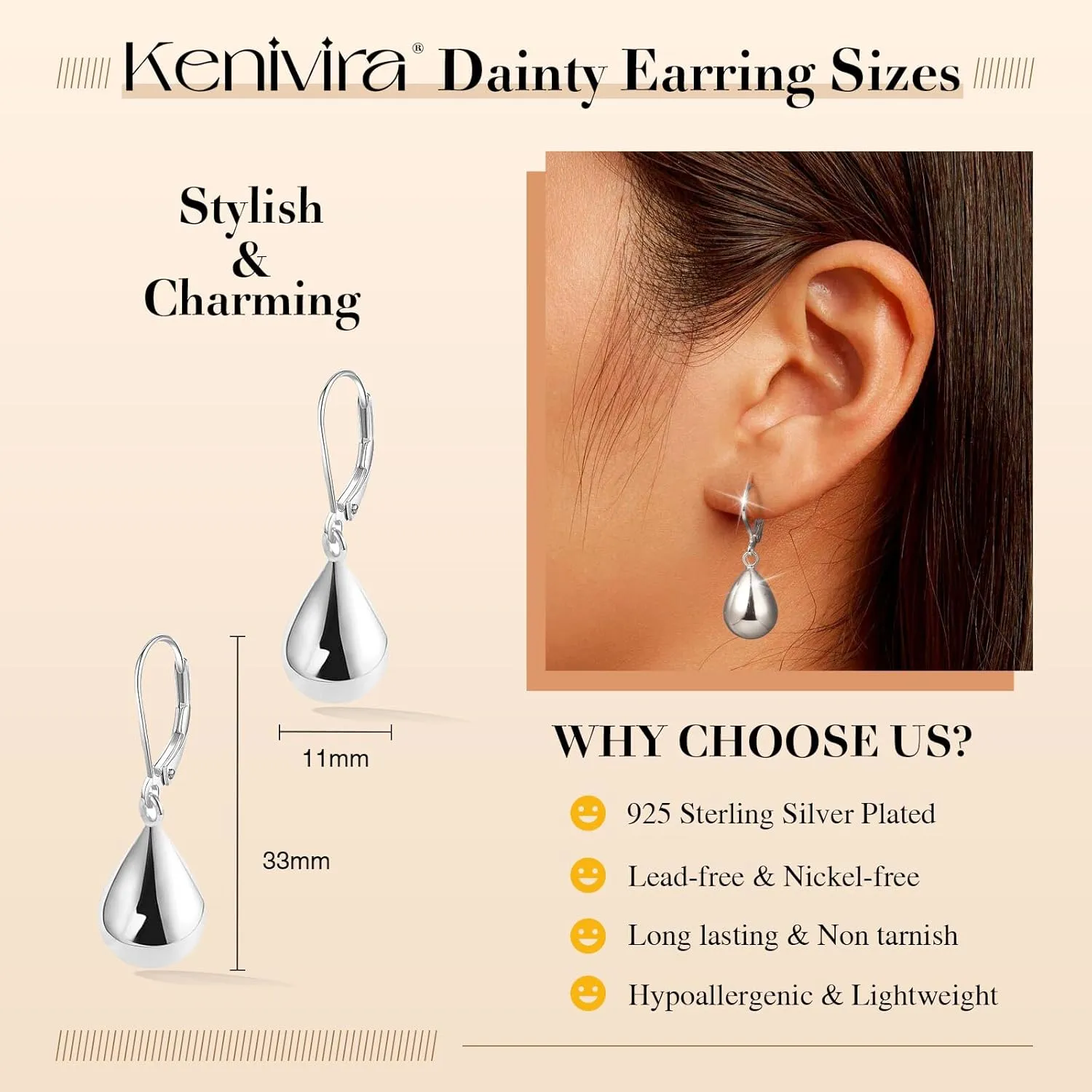 Silver/Gold Teardrop Earrings for Women,Sterling Silver Waterdrop Tear Drop Dangle Earrings Hypoallergenic, Teardrop Leverback Dangle Earring Jewelry