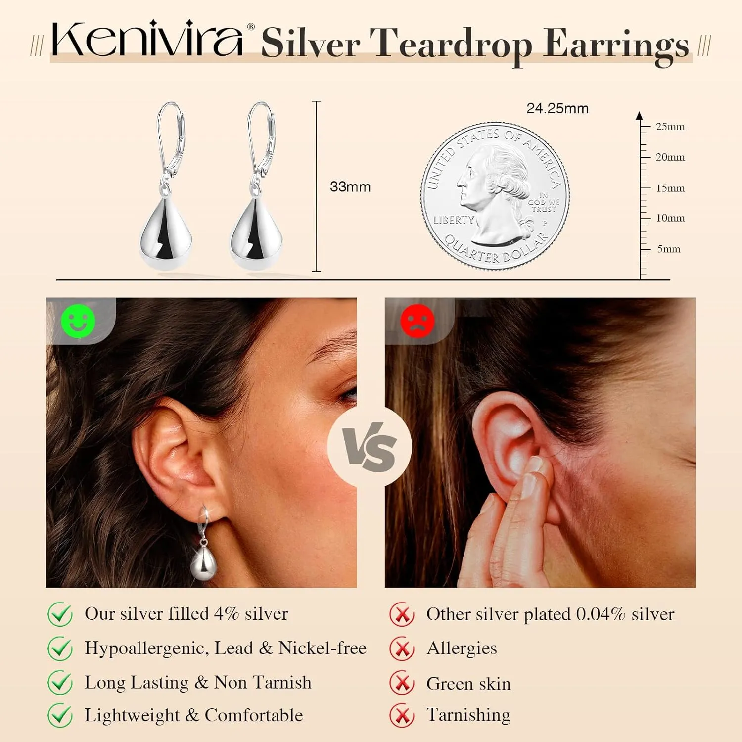 Silver/Gold Teardrop Earrings for Women,Sterling Silver Waterdrop Tear Drop Dangle Earrings Hypoallergenic, Teardrop Leverback Dangle Earring Jewelry